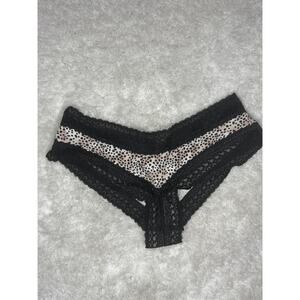 Victoria’s Secret Cotton Lingerie Black Lace Cheetah Print Cheeky Panty Size S